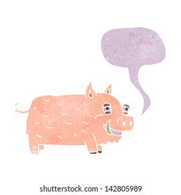 porco de desenho animado retrô com balão