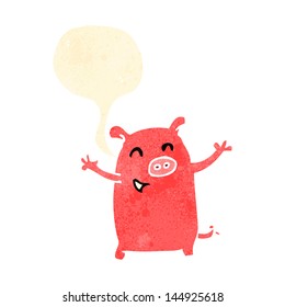 cerdo de dibujos animados retro con burbuja de habla