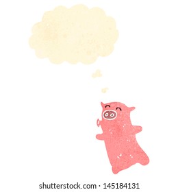 retro cartoon pig with thought bubble