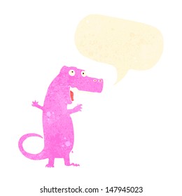 retro cartoon pink dinosaur with speech bubble