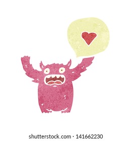 retro cartoon pink monster in love