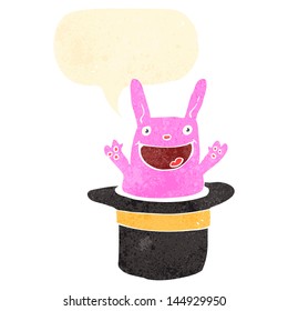 caricatura retro conejo rosa en sombrero