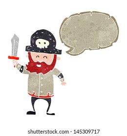 retro cartoon pirate captain with speech bubble