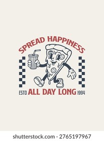 Retro Cartoon Pizza Slice Character Spreading Happiness All Day