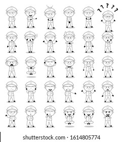 Retro Cartoon Policeman Cop Poses - Set of Concepts Vector illustrations