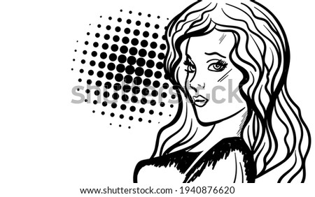 Retro cartoon pop art lady. Balck and white comics-style illustration. Hand-drawn vector illustration.