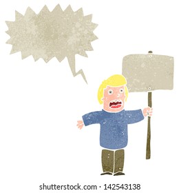 retro cartoon protester with placard