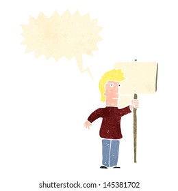 manifestante de caricatura retro con pancarta