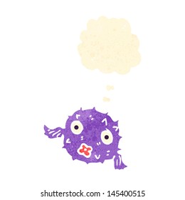retro cartoon puffer fish with thought bubble