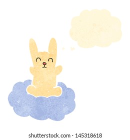 retro cartoon rabbit floating on cloud