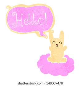 retro cartoon rabbit floating on cloud