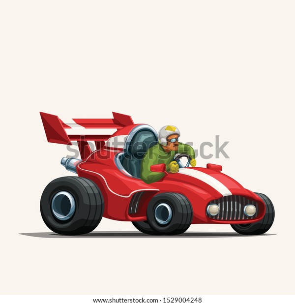 retro cartoon racing car on\
white