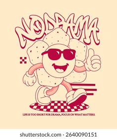 Retro Cartoon Rafflesia Flowers Character. Vintage Motivational Poster with No Drama Text for T-Shirt or Wall Art