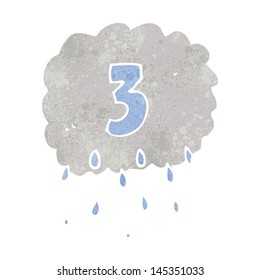 retro cartoon rain cloud with number three