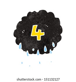 Retro-Cartoon-Regenwolke mit Nummer vier