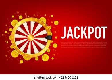 Retro cartoon red jackpot with fortune wheel. Vector sign. Abstract icon. Business concept.