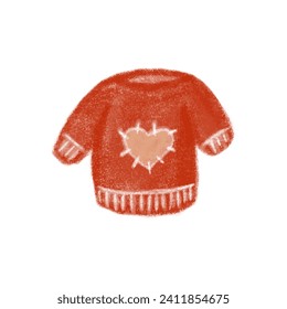 Retro cartoon red knitted sweater, Christmas illustration for cozy winter