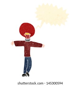 caricatura retro hombre cabeza de bombilla roja