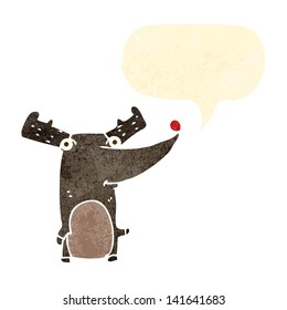 retro cartoon reindeer with red nose