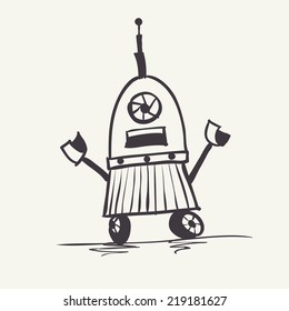Retro Cartoon Robot, Eps 10 Vector Illustration