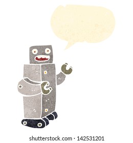 retro cartoon robot with speech bubble