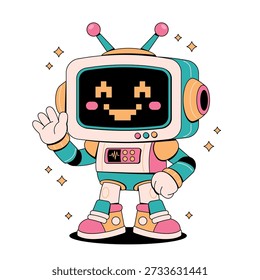 Robô Retrô dos Desenhos Animados Acenando Olá