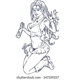retro cartoon rock girl
