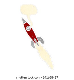 retro cartoon rocket flying