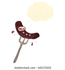 retro cartoon sausage on fork