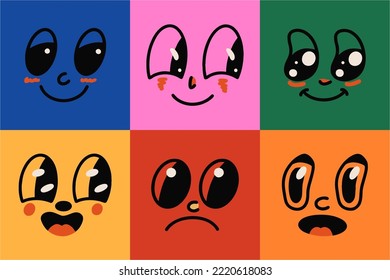 Retro cartoon set of 30s comic book faces and characters. Traditional vector emotion elements. Vintage character maker for trend illustration.