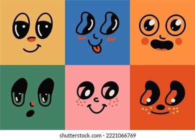 Retro cartoon set of 30s comic book faces and characters. Traditional vector emotion elements. Vintage character maker for trend illustration.