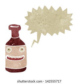 botella de vino de dibujos animados retro gritando