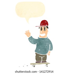 retro cartoon skater boy with speech bubble