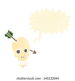 retro cartoon skull with arrow