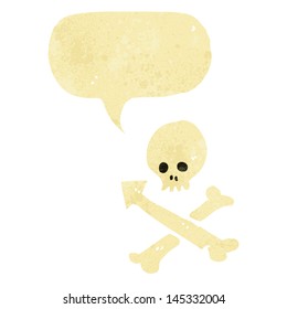 retro cartoon skull and crossbones with speech bubble