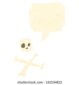 retro cartoon skull and crossbones symbol with speech bubble