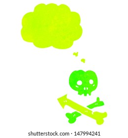 retro cartoon skull and crossbones with thought bubble