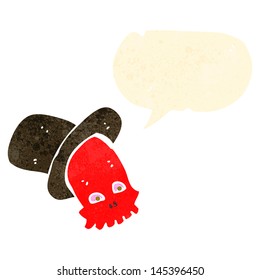retro cartoon skull with top hat talking