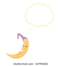 retro cartoon sleeping moon