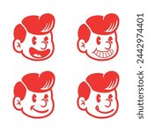 Retro cartoon smile face pack 30s 50s 60s illustration character design with vintage style for logo and tshirt design illustration . smiley carichature with dope style