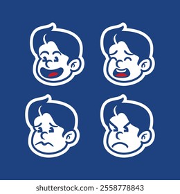 Retro cartoon smile face pack 30s 50s 60s illustration character design with vintage style for logo, sticker, avatar and tshirt design illustration . smiley carichature with dope style