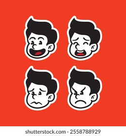 Retro cartoon smile face pack 30s 50s 60s illustration character design with vintage style for logo branding,mascot, sticker, avatar and tshirt design illustration . smiley carichature with dope style