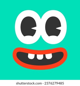 Retro cartoon smiling face with big eyes, cheeks and mouth. Vintage emoticon symbol. Funny face expression, 50s, 70s. Outline, flat and colored style icon for web design. Vector illustration.