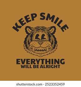 retro cartoon of smiling tiger face