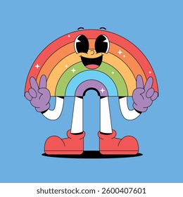 Retro cartoon smilling rainbow mascot