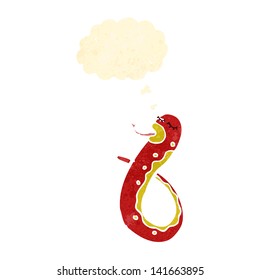serpiente de dibujos animados retro con burbuja de pensamiento
