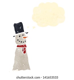 retro cartoon snowman with thought bubble
