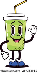 Retro cartoon soda drink character