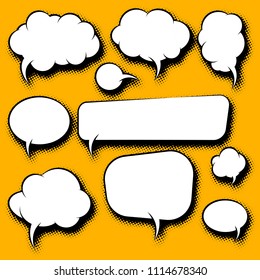 Retro cartoon speech bubbles with halftone screen shadow  template vector set