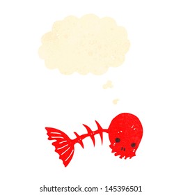 retro cartoon spooky fish bone symbol with thought bubble